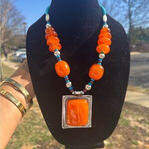 Orange and Silver Pendant Necklace